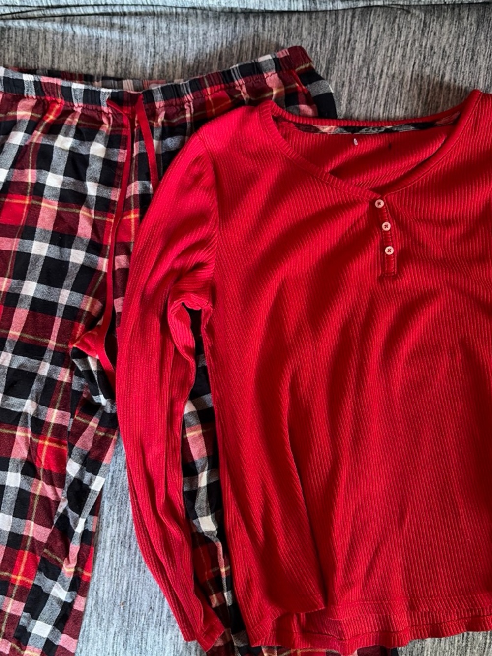 Sonoma Red Ribbed Henley Top with Red and Black Plaid Lounge Pants
